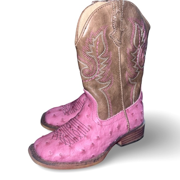 Roper Girls Bumps Faux Ostrich Square Toe Cowboy Mid Calf Boots Size 10 - Picture 2 of 6